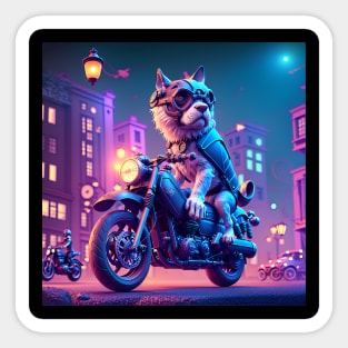 Night Ride Dog Biker - fantasy art Sticker